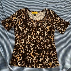 St John Leopard Prink T Shirt with gold detail